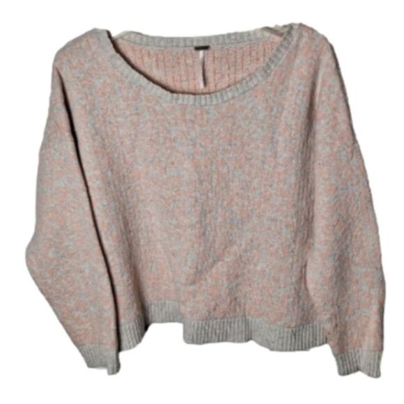 Free People Women Medium Gray/ Peach Leopard Animal Print Knit Sweater - Picture 1 of 4